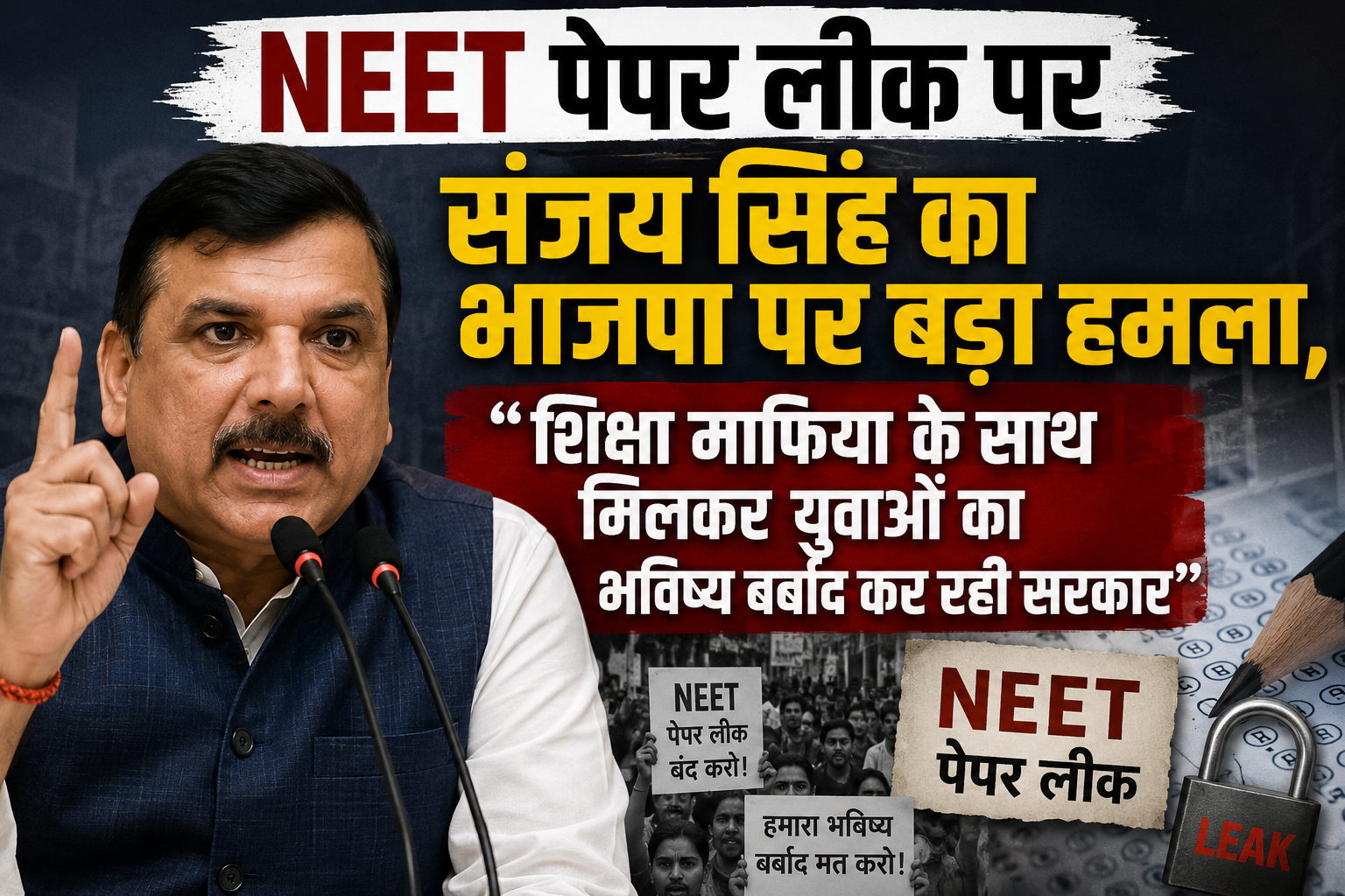 Sanjay Singh launched a scathing attack on the BJP over the NEET paper leak, saying, "The government is colluding with the education mafia to ruin the future of the youth."