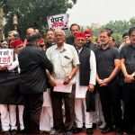 Congress protests outside Parliament dressed in black; puts forward these five key demands.